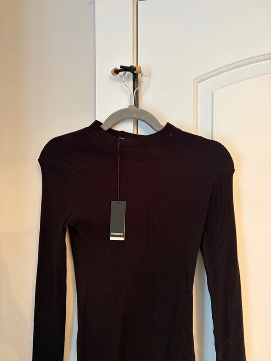 Monrow Black Ribbed Long-Sleeve Knit Dress - Picture 2 of 3